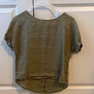 Rachel Zoe Olive/Sage Green Relaxed Linen Short-Sleeve Top